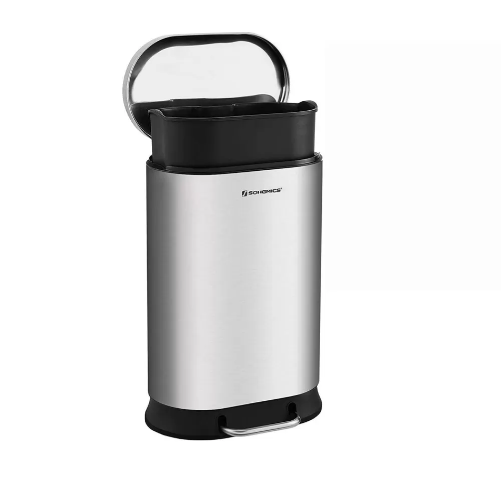 Fashion SONGMICS Abfalleimer mit Pedal und Inneneimer Silbern 30L