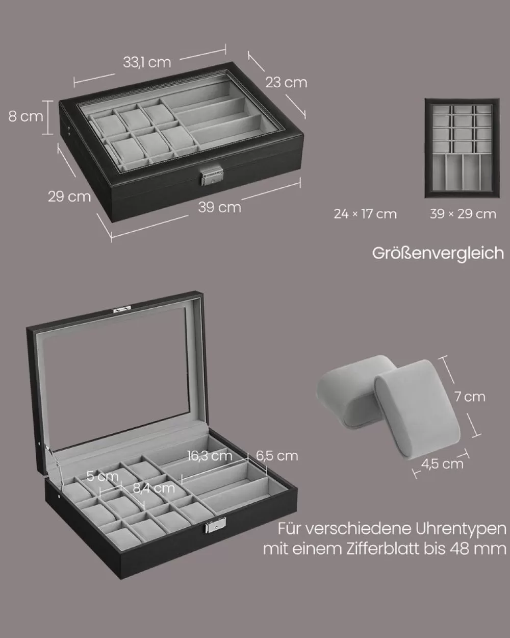 abschliebare_uhrenbox_mit__fchern_tintenschwarz_4.webp Outlet SONGMICS Abschließbare Uhrenbox mit 16 Fächern tintenschwarz