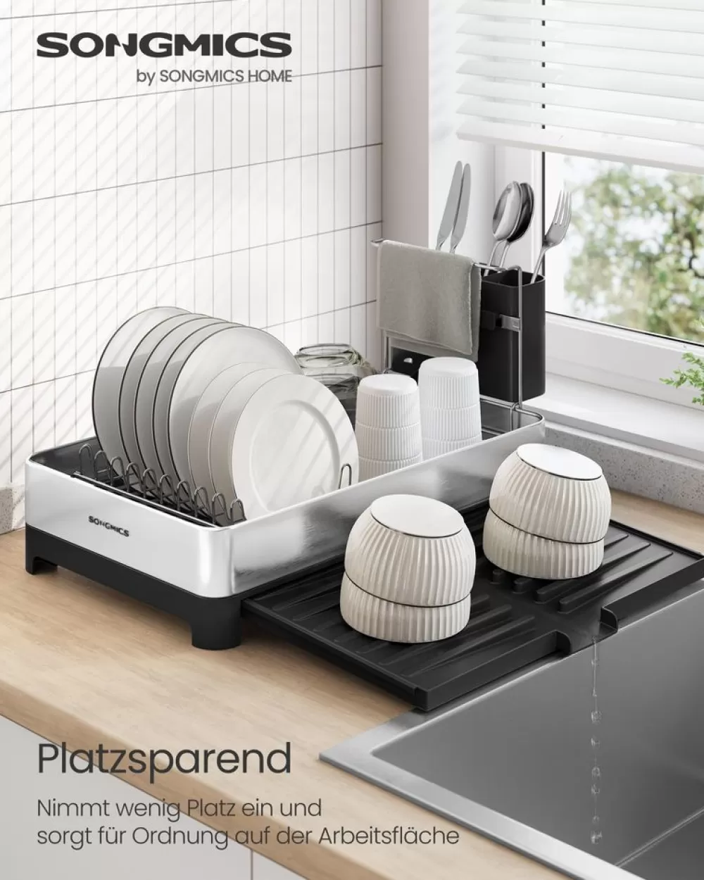 Clearance SONGMICS Abtropfgestell mit Utensilienhalter silbern-schwarz