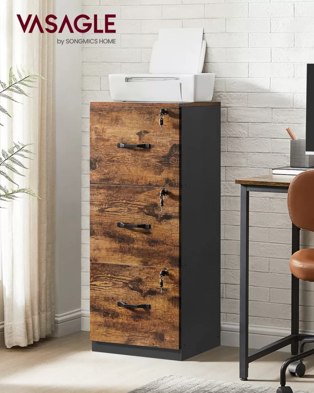 Outlet SONGMICS Aktenschrank mit 3 abschließbaren Schubladen