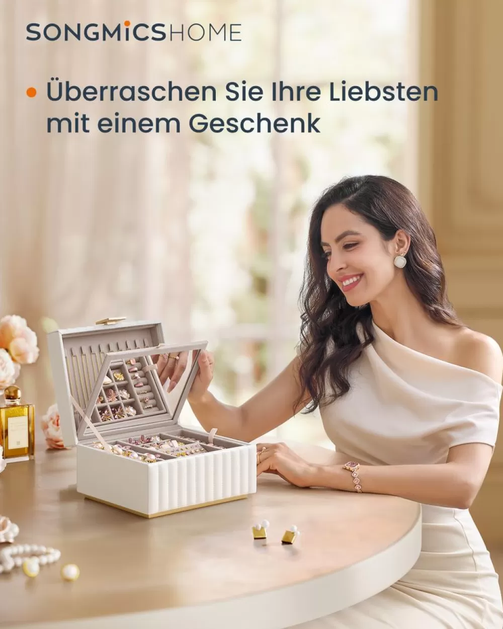 Shop SONGMICS ANAH Kollektion Schmuckkästchen 2 Ebenen, mit Spiegel