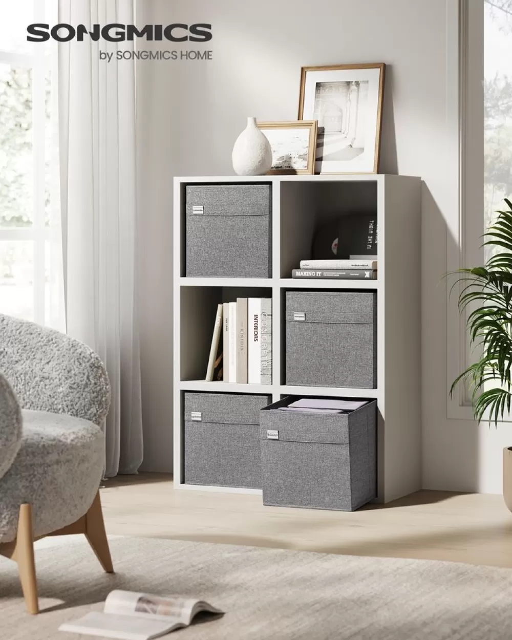Clearance SONGMICS Aufbewahrungsbox 4er Set 33 x 33 x 33 cm taubengrau