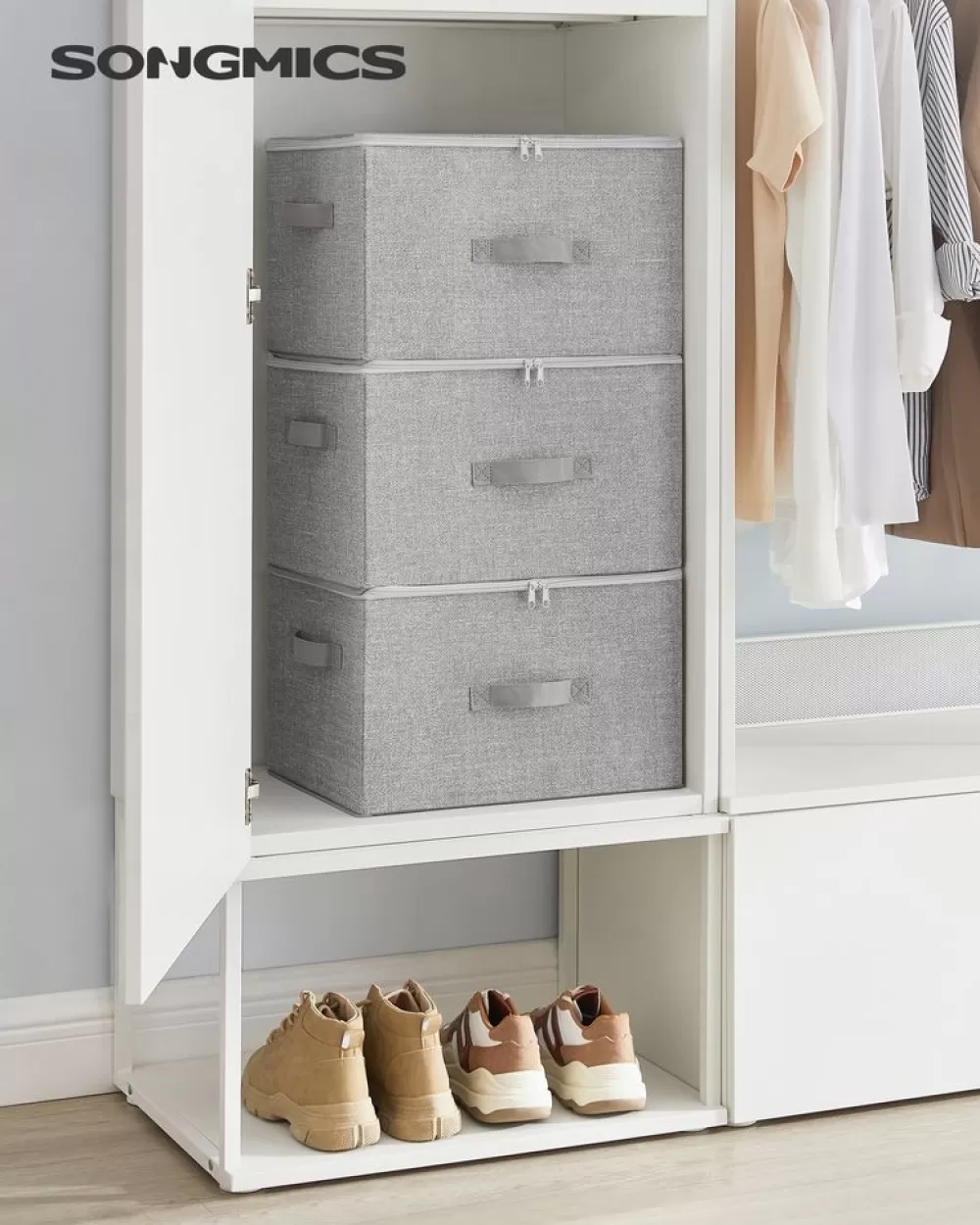 Outlet SONGMICS Aufbewahrungsbox mit Deckel für Kleidung grau