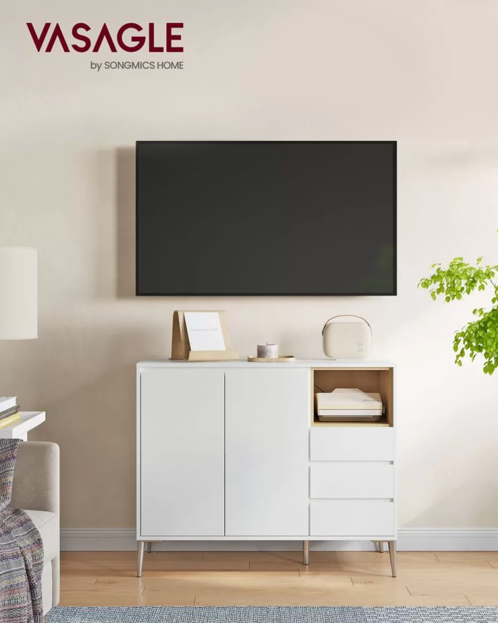 Clearance SONGMICS Aufbewahrungsschrank mit Türen modern wolkenweiß