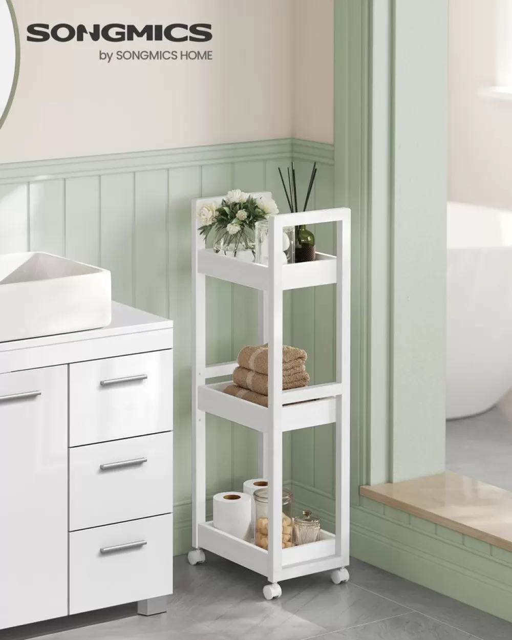Flash Sale SONGMICS Badezimmerregal mit 3 Ebenen schmal platzsparend weiß