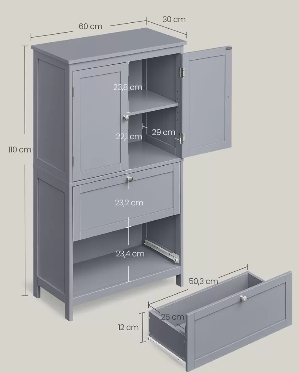badezimmerschrank__x__x__cm_mit__tren_und__schubladen_10.webp Clearance SONGMICS Badezimmerschrank 30 x 60 x 110 cm mit 2 Türen und 2 Schubladen