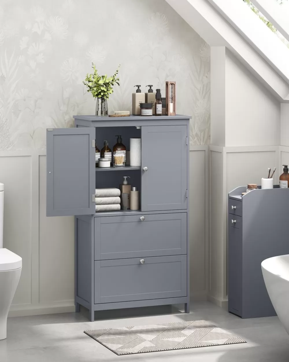 badezimmerschrank__x__x__cm_mit__tren_und__schubladen_12.webp Clearance SONGMICS Badezimmerschrank 30 x 60 x 110 cm mit 2 Türen und 2 Schubladen