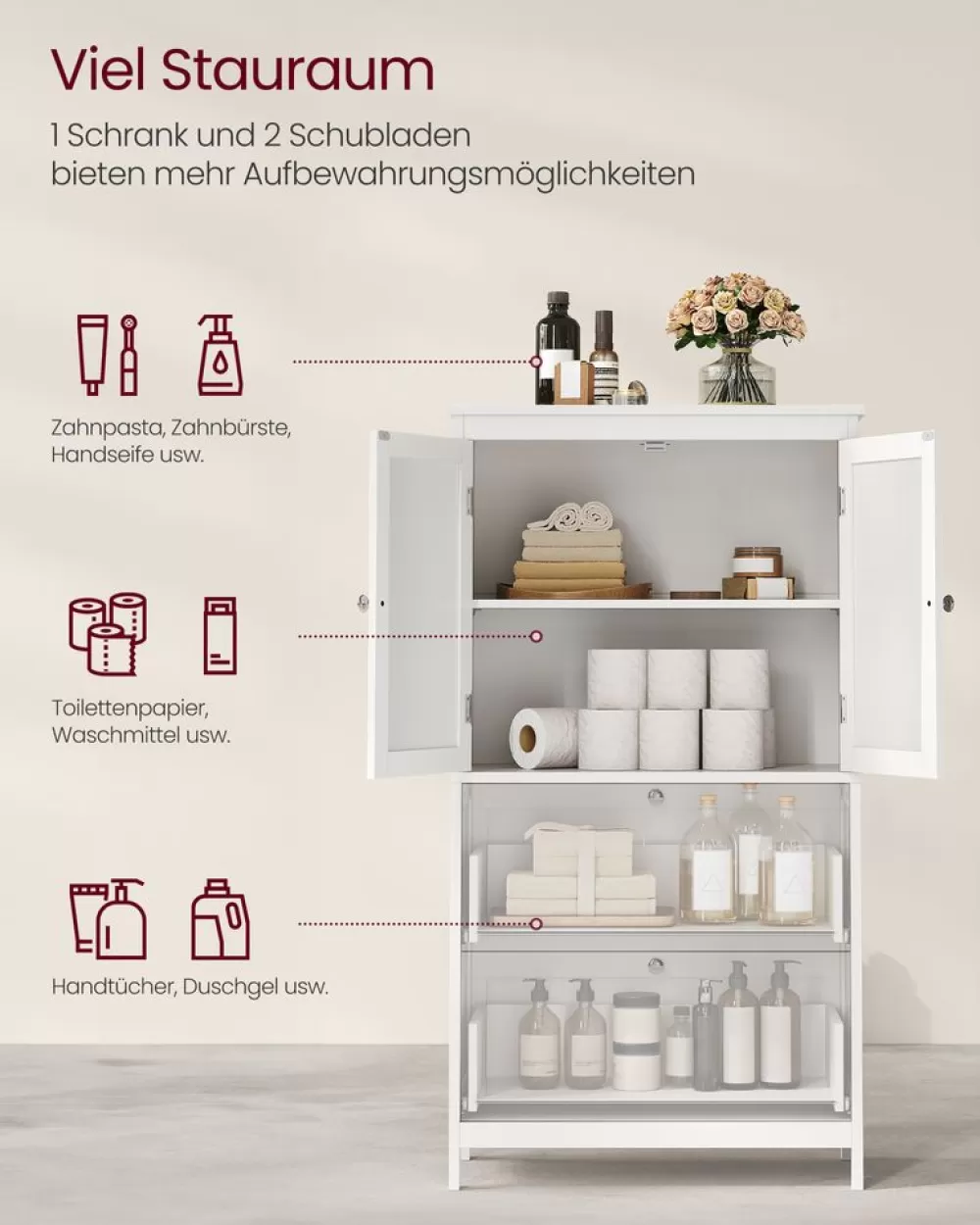 badezimmerschrank__x__x__cm_mit__tren_und__schubladen_2.webp Clearance SONGMICS Badezimmerschrank 30 x 60 x 110 cm mit 2 Türen und 2 Schubladen