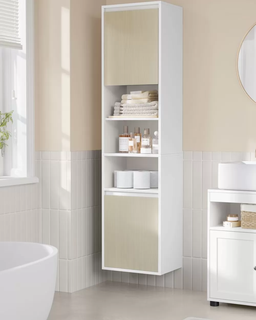 Cheap SONGMICS Badezimmerschrank hängend mit 7 Fächern 30 x 40 x 160 cm