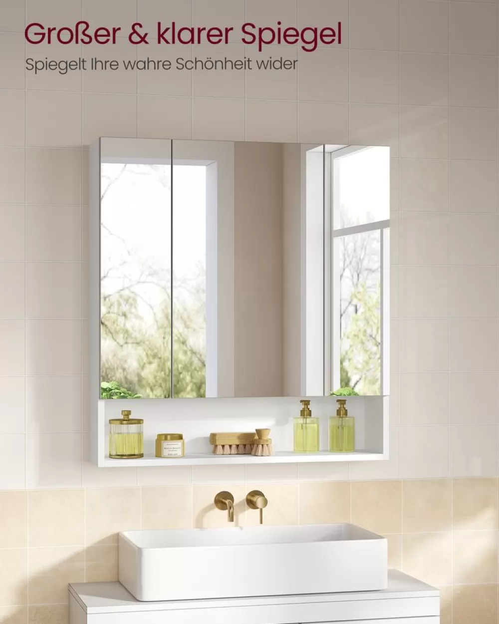 Store SONGMICS Badezimmerschrank mit 3 Türen 16,5 x 70 x 75 cm wolkenweiß