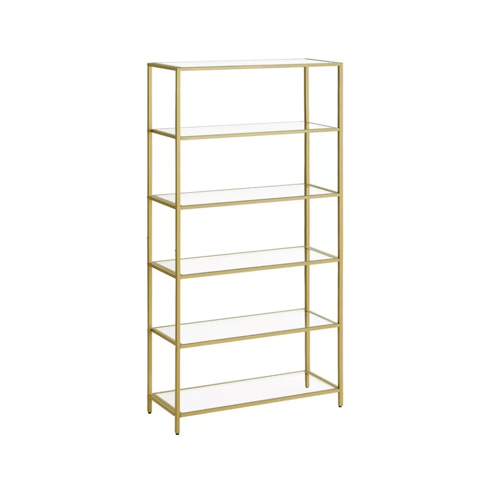 Outlet SONGMICS Badregal gehärtetes Glas transparent-metallisches Gold