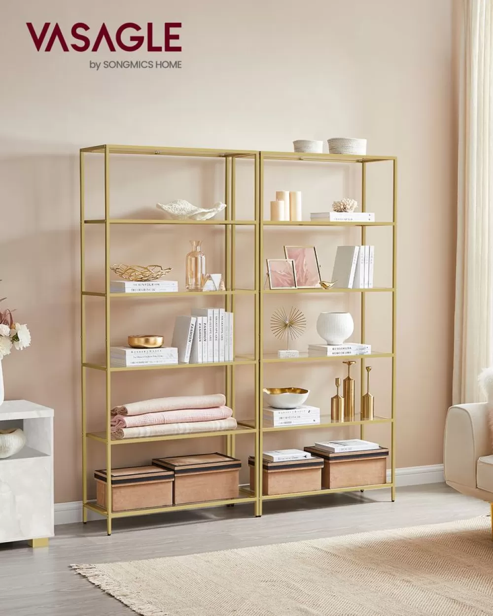 Outlet SONGMICS Badregal gehärtetes Glas transparent-metallisches Gold