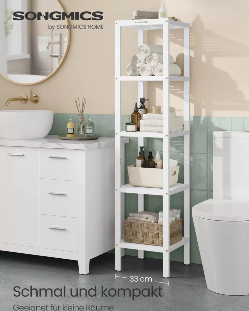 Best Sale SONGMICS Badregal schmal mit 5 Ebenen wolkenweiß