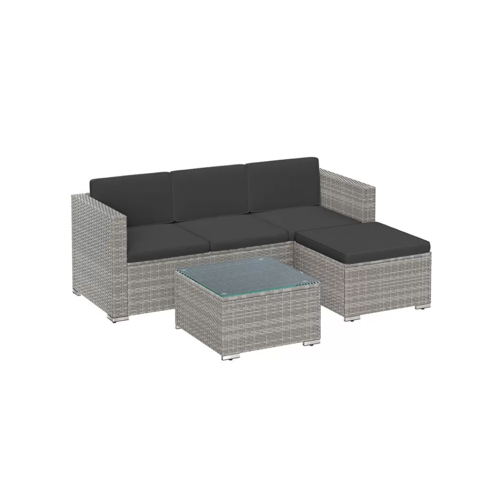Flash Sale SONGMICS Balkonmöbel aus PE-Polyrattan mit Kissen und Glastisch