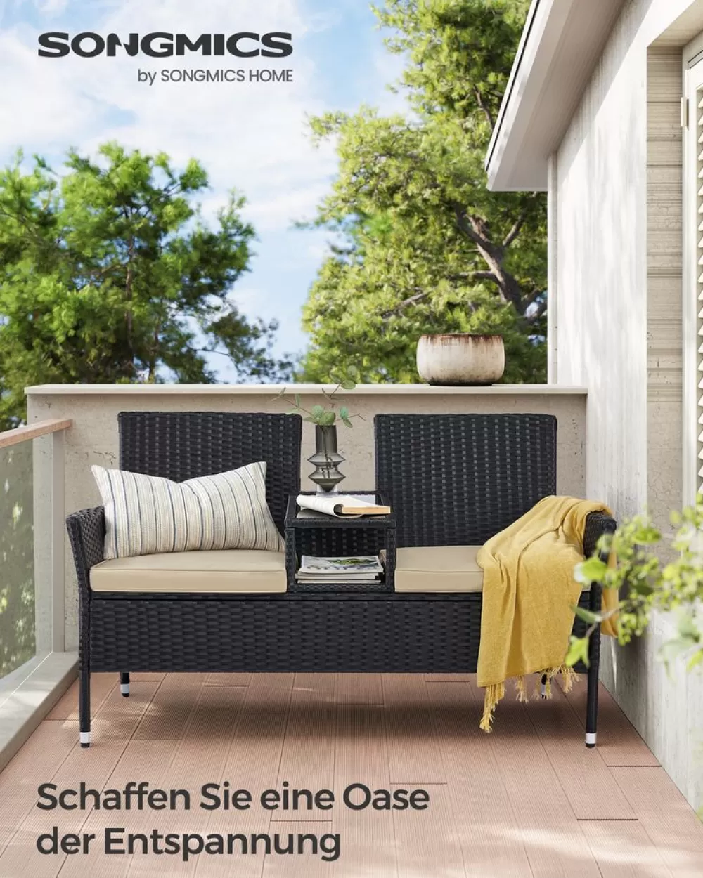 Store SONGMICS Balkonmöbel aus PE-Polyrattan mit Tisch