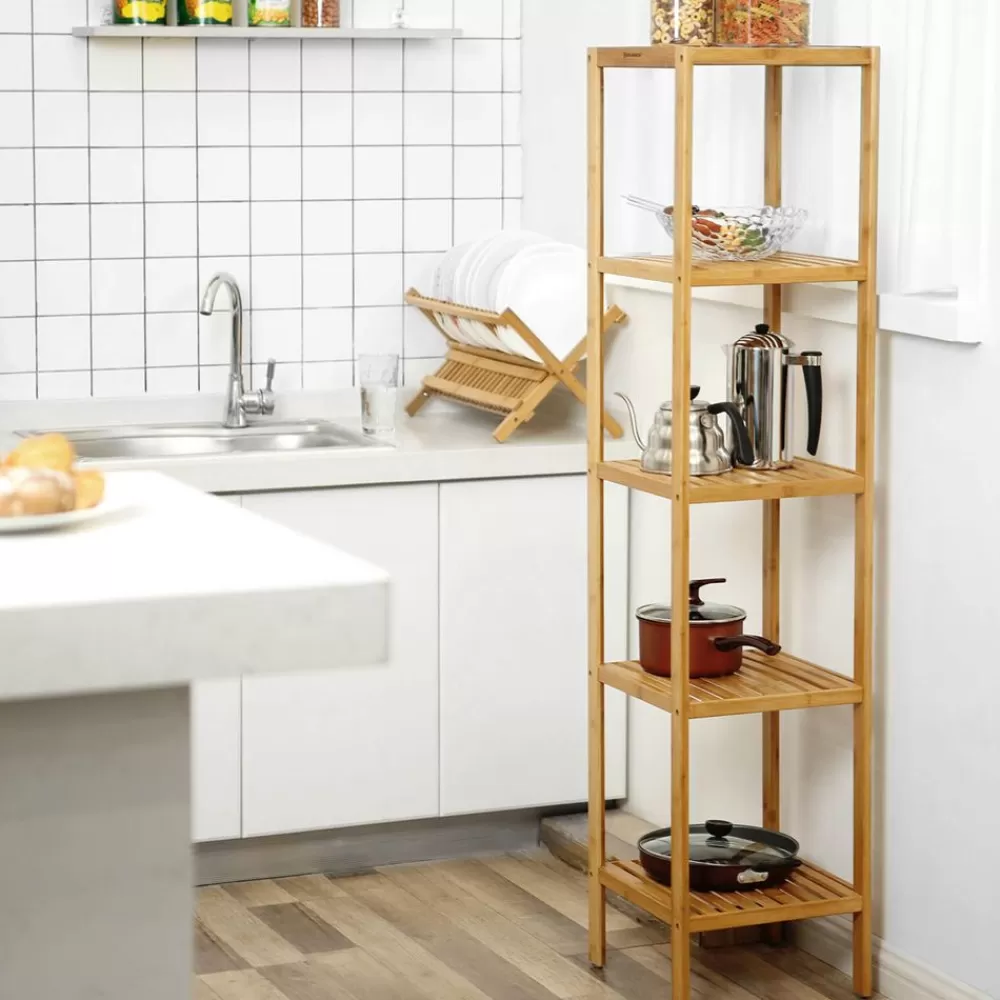 Shop SONGMICS Bambus 5 Ablagen 33 x 33 x 146 cm schmal Holzfarbe