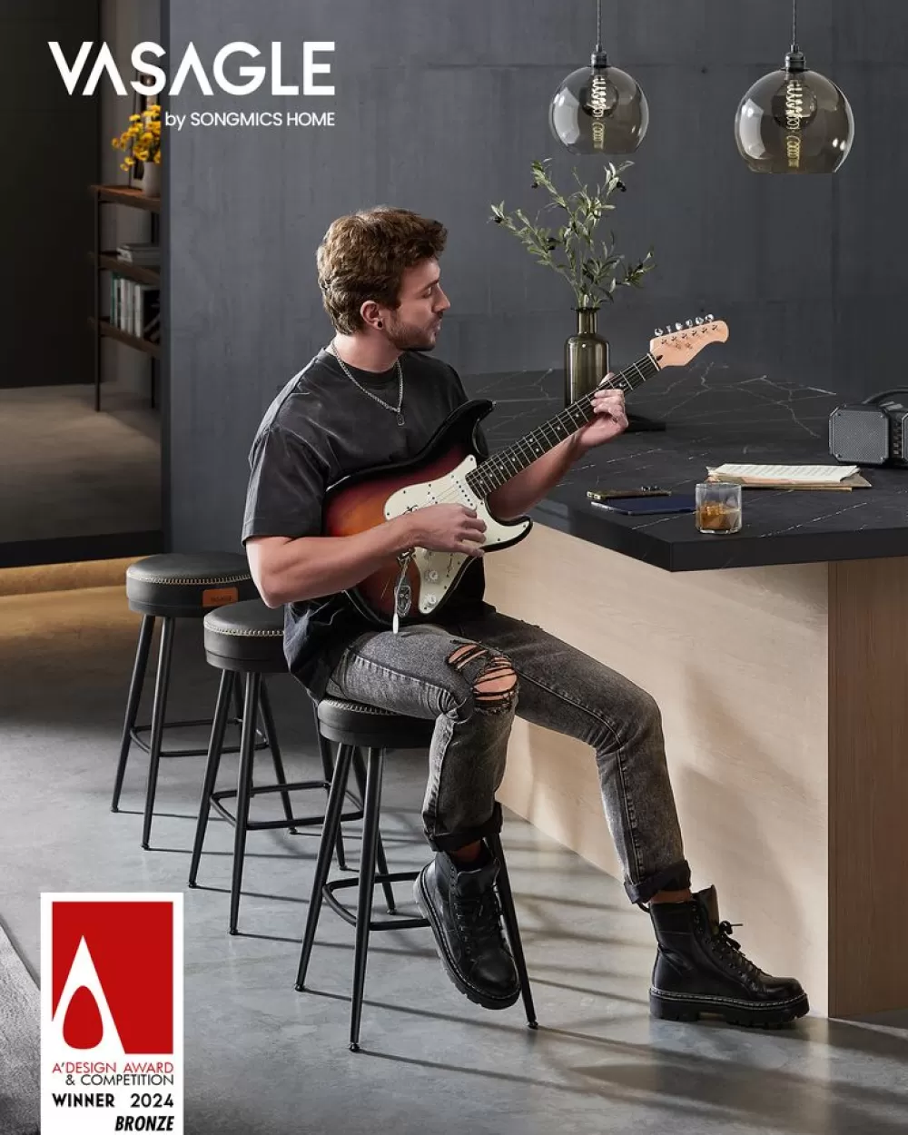 Flash Sale SONGMICS Barhocker 2er Set 65 cm hoch tintenschwarz