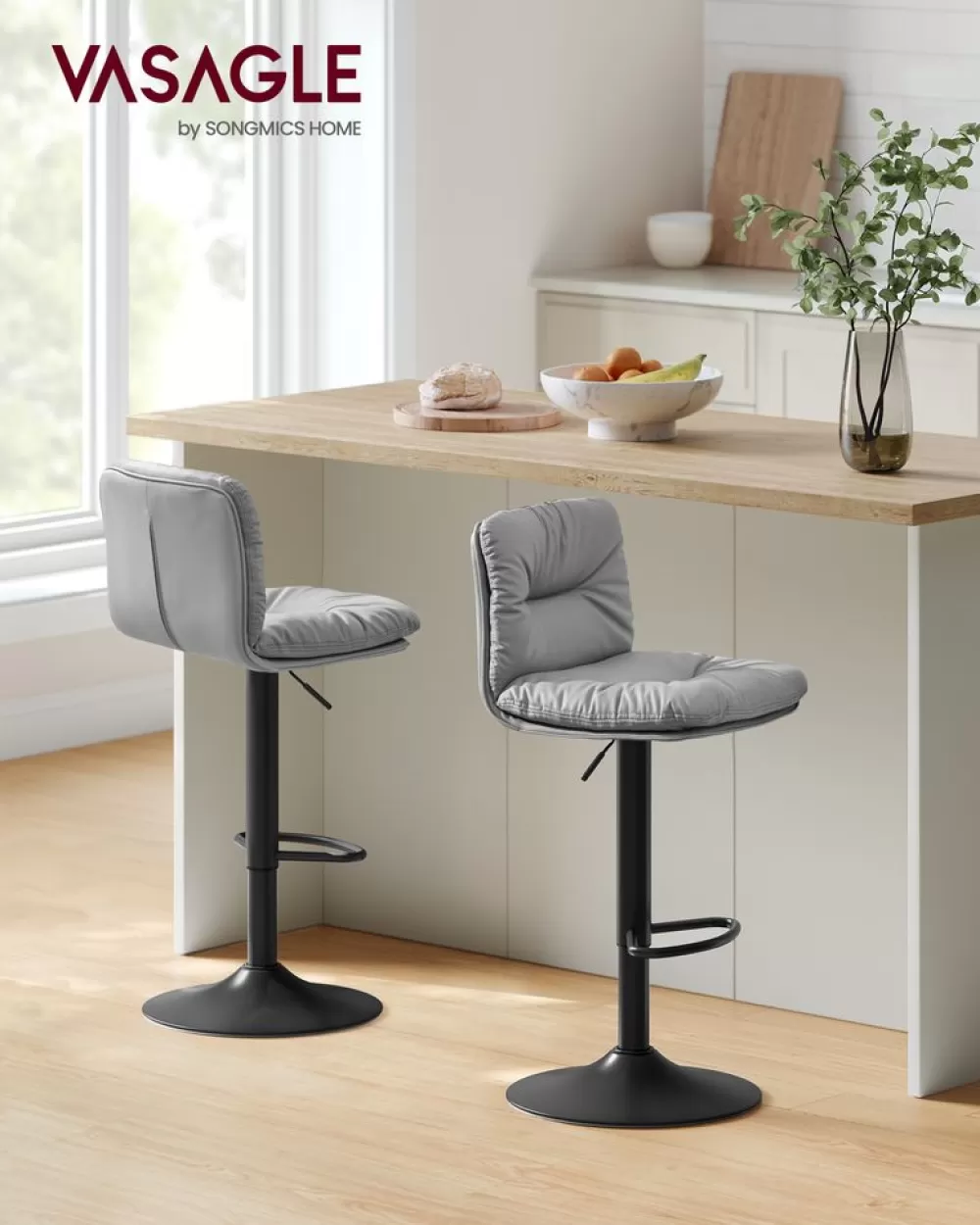 Clearance SONGMICS Barhocker 2er Set 360° drehbar grau