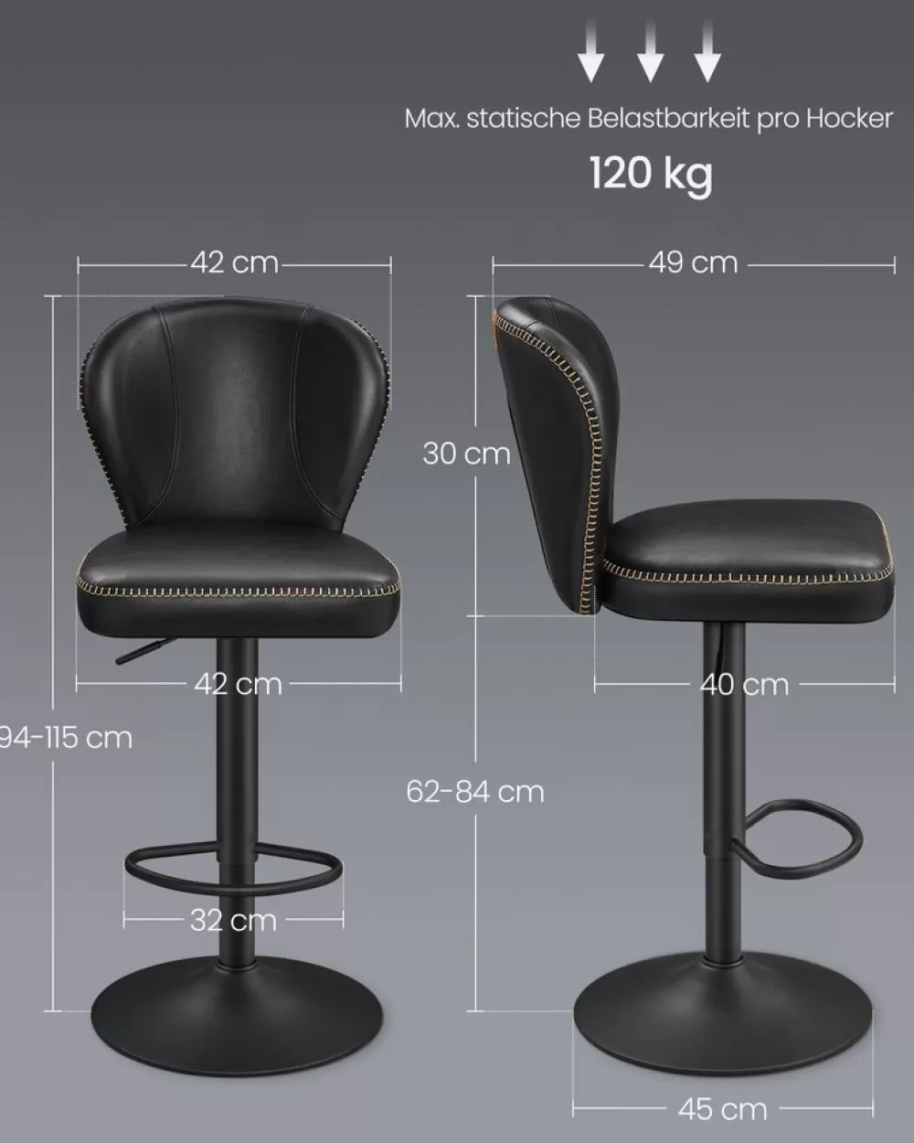 barhocker_er_set_drehbar_mit_rckenlehne_tintenschwarz_4.webp Cheap SONGMICS Barhocker 2er Set drehbar mit Rückenlehne tintenschwarz