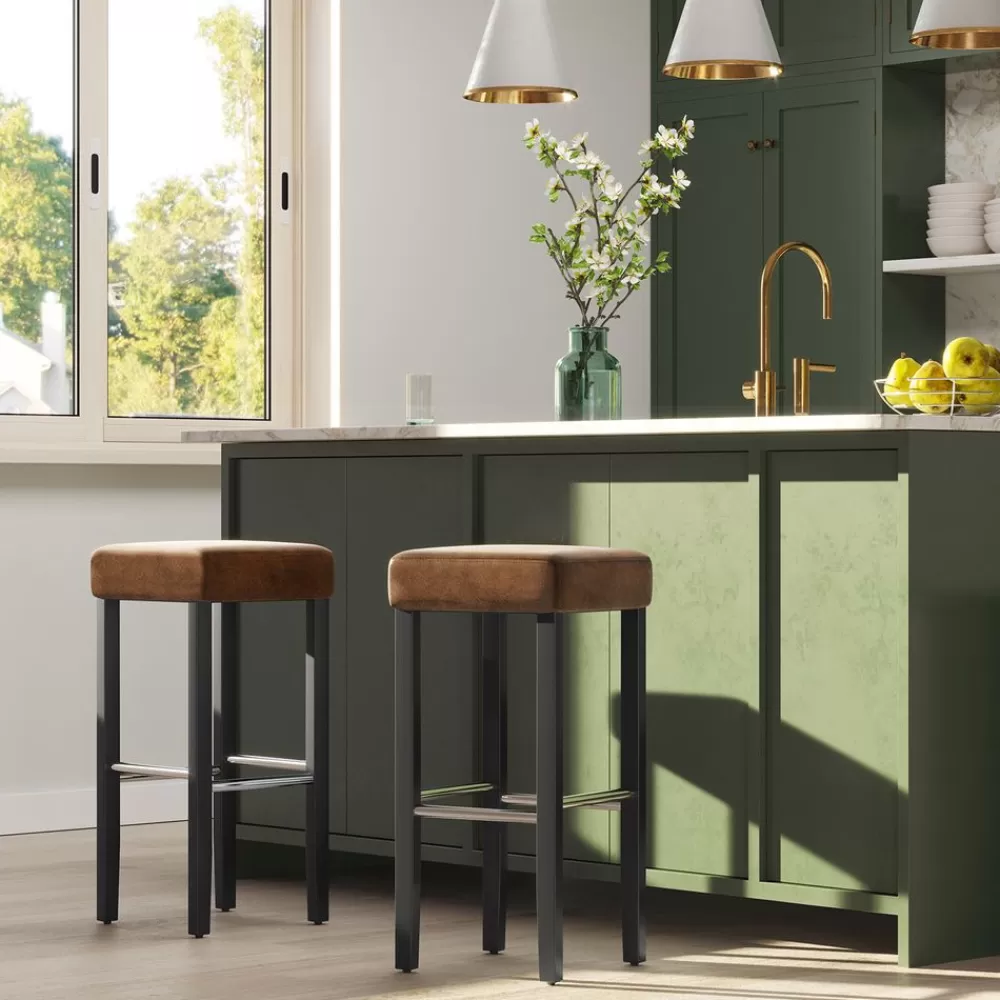 Hot SONGMICS Barhocker 2er Set Kunstleder Braun