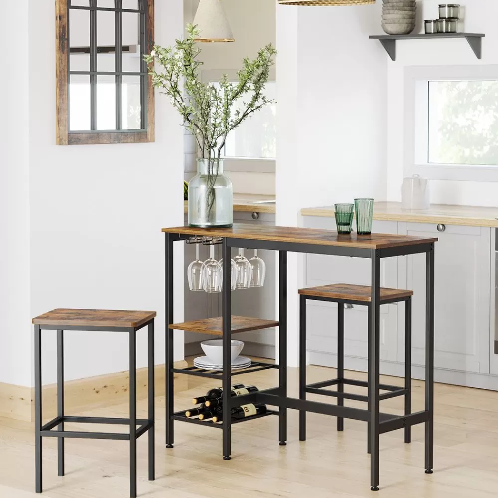 Shop SONGMICS Bartisch mit Halterungen vintagebraun-schwarz