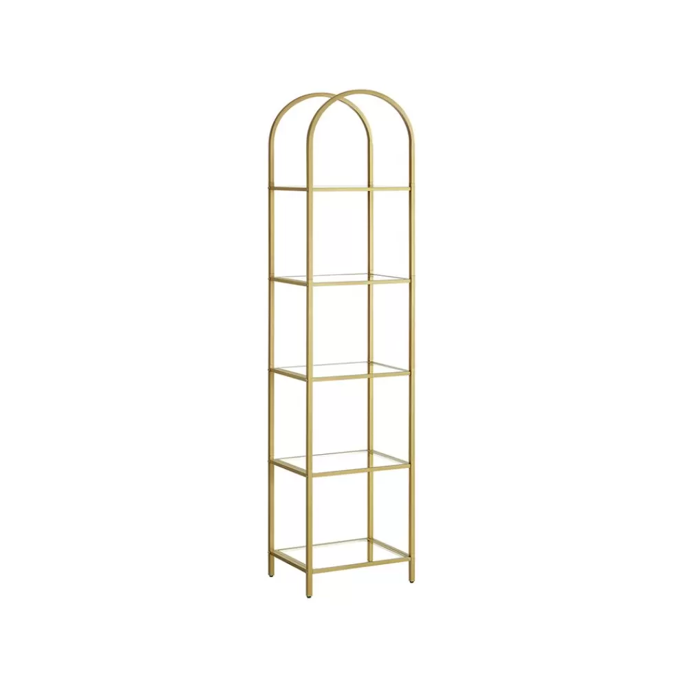 New SONGMICS Bücherregal 5 Ebenen bogenförmig Metallstruktur goldfarben-transparent