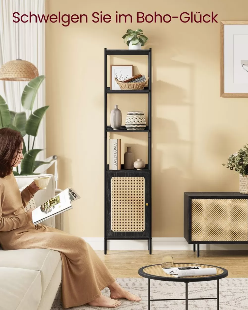 Fashion SONGMICS Bücherregal 6 Ebenen mit Metallrahmen ebenholzschwarz-mattschwarz