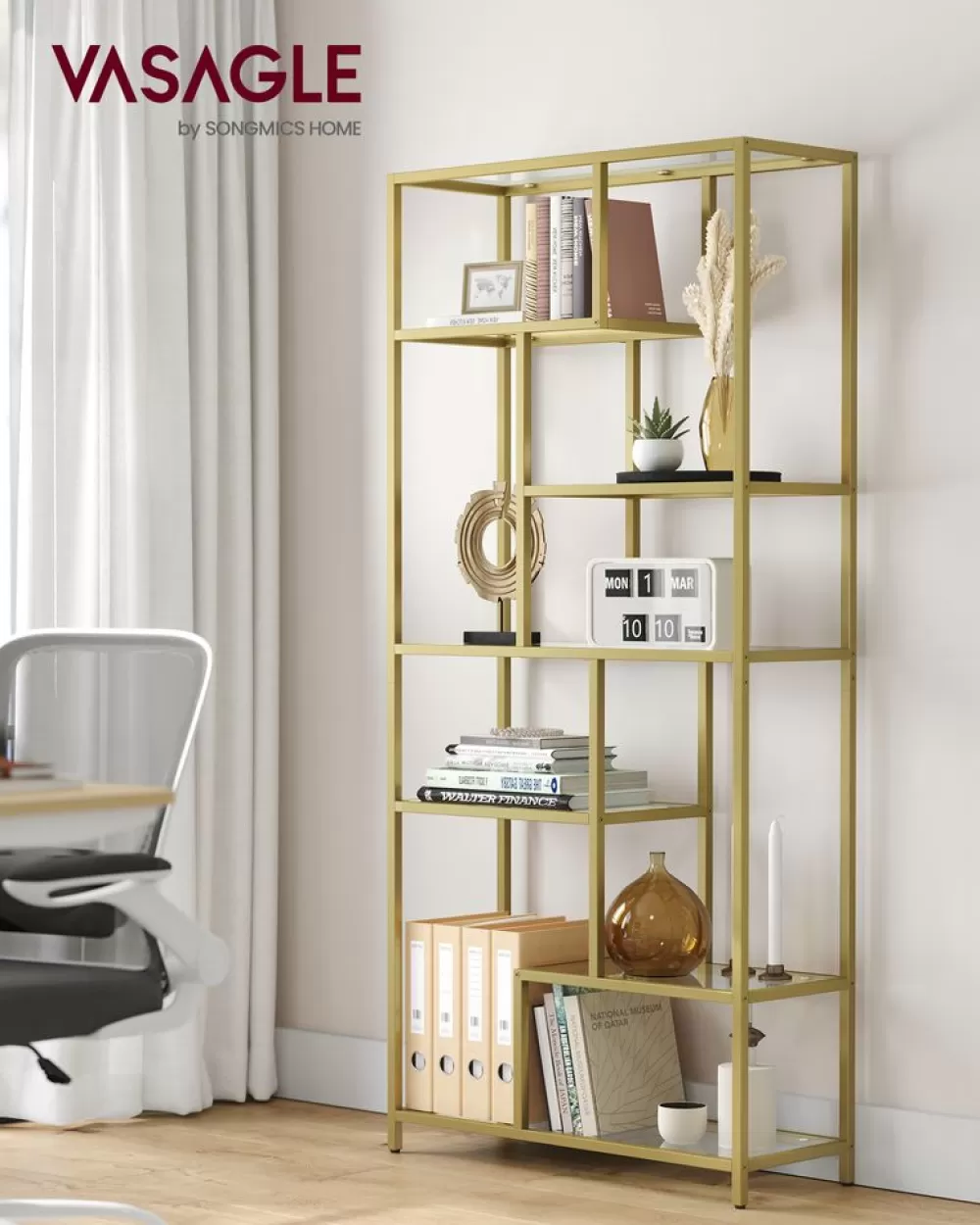 New SONGMICS Bücherregal mit 6 Ablagen gold-transparent