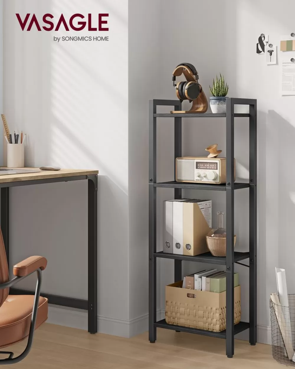 Outlet SONGMICS Bücherregal mit 4 Ebenen und offenen Ablagen Ebenholzschwarz + Schwarz