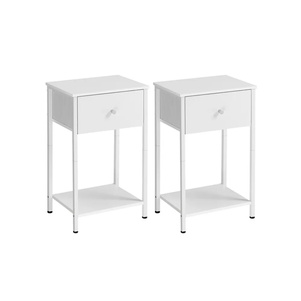 Sale SONGMICS Beistelltisch 2er Set mit Stoff-Schublade Weiß