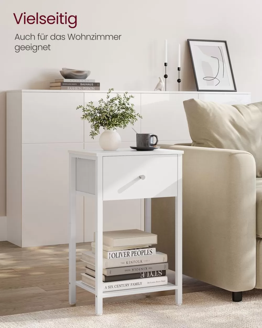 Sale SONGMICS Beistelltisch 2er Set mit Stoff-Schublade Weiß