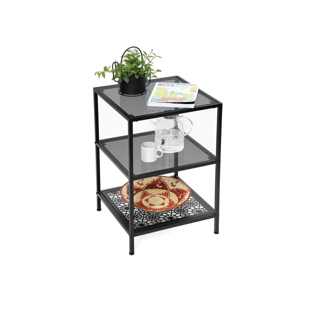 Cheap SONGMICS Beistelltisch mit 2 Ablagen aus Glas