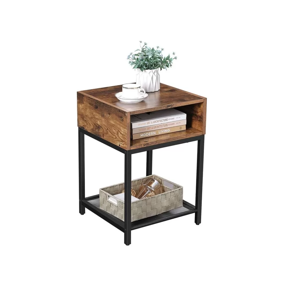 Discount SONGMICS Beistelltisch mit Fach Industrie-Design vintagebraun-schwarz