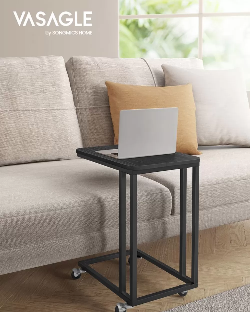 Shop SONGMICS Beistelltisch mit Rollen C-Form ebenholzschwarz