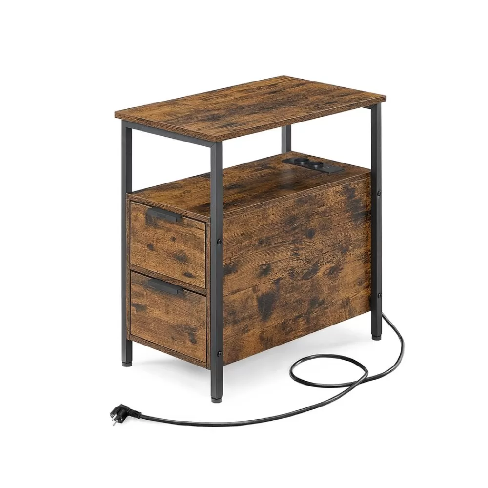 Cheap SONGMICS Beistelltisch mit Steckdosenleiste und 2 Schubladen