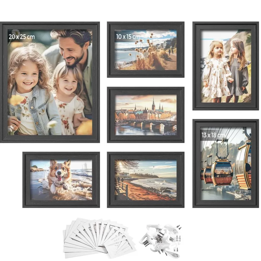 Best SONGMICS Bilderrahmen 7er Set mit spurenlosen Wandhaken aschschwarz