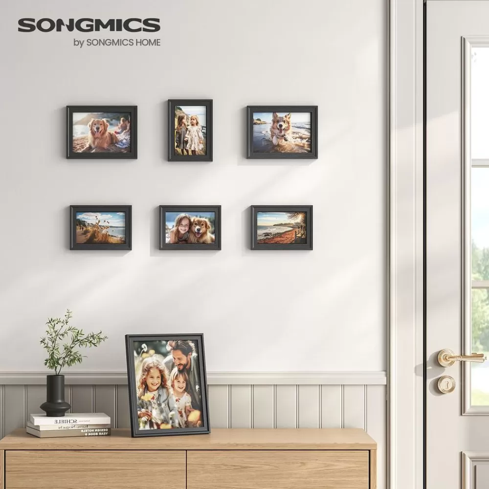 Best SONGMICS Bilderrahmen 7er Set mit spurenlosen Wandhaken aschschwarz
