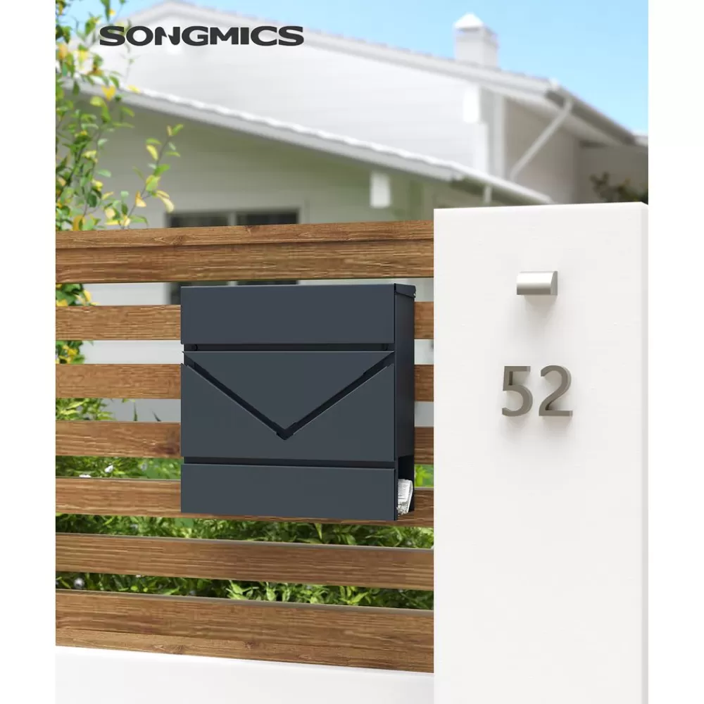 Fashion SONGMICS Briefkasten mit Zeitungsfach Grau
