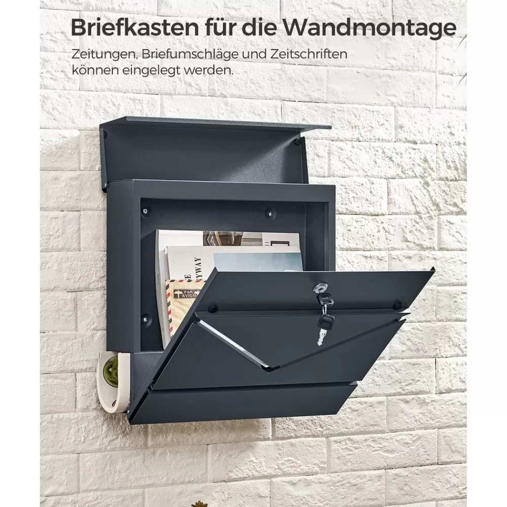 Fashion SONGMICS Briefkasten mit Zeitungsfach Grau