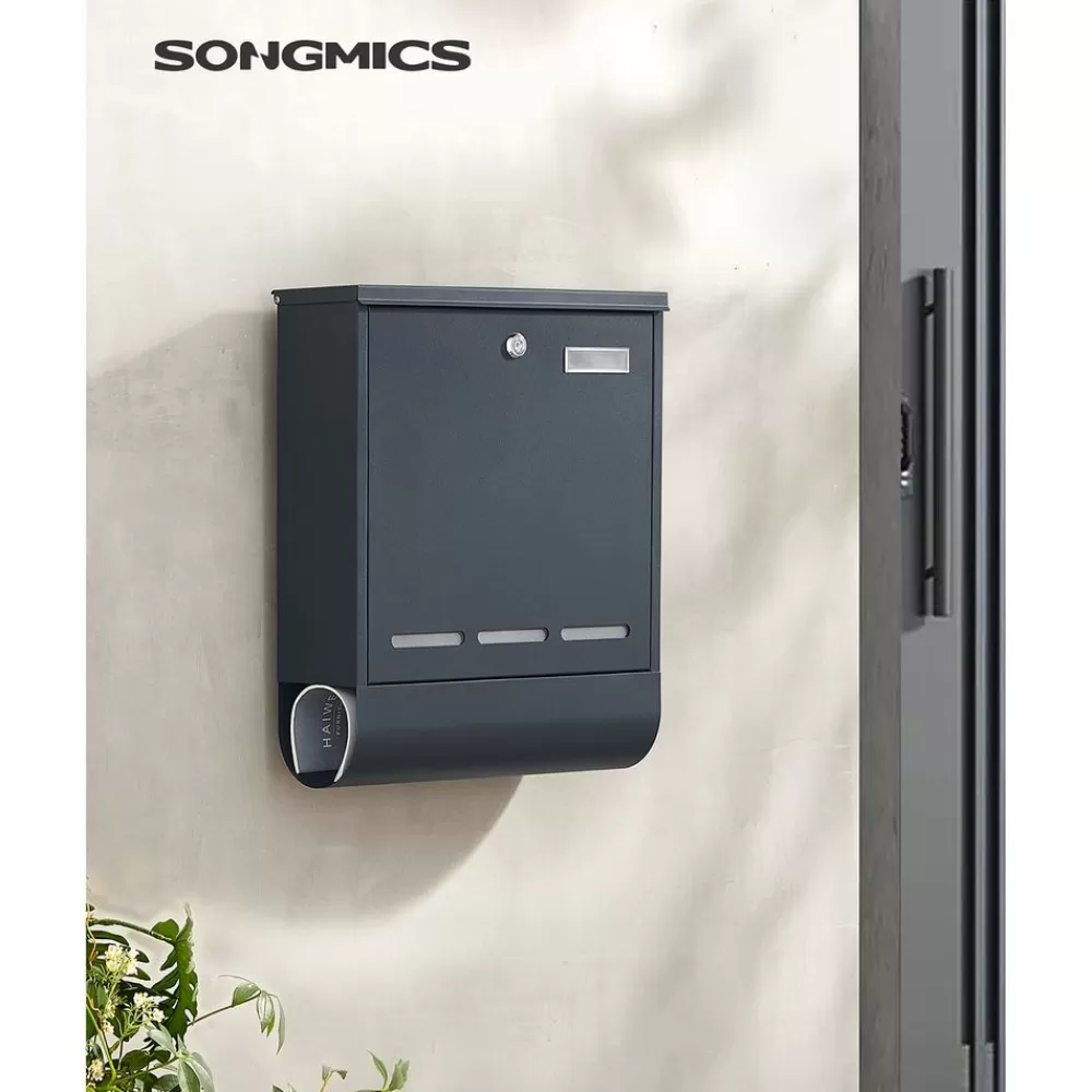 Sale SONGMICS Briefkasten mit Zeitungsfach und Namensschild Anthrazit