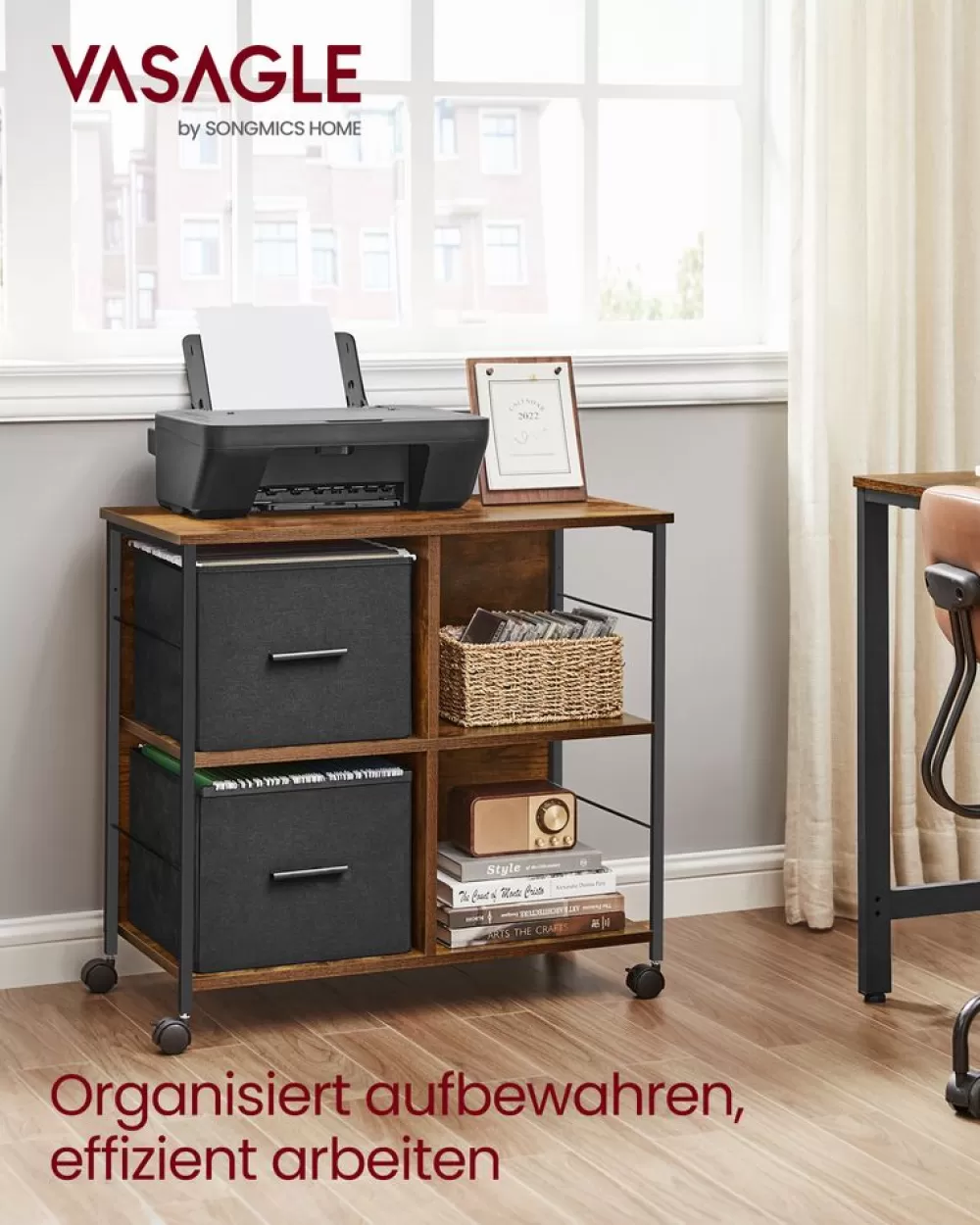 Best SONGMICS Büroschrank mit 2 Stoffschubladen Letter-Format vintagebraun-tintenschwarz