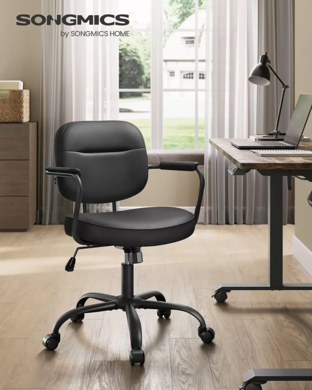 Discount SONGMICS Bürostuhl aus PU mit Armlehnen tintenschwarz