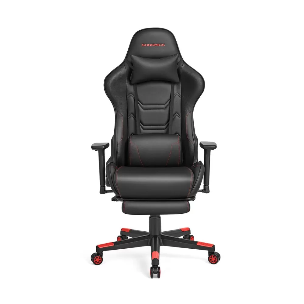 Sale SONGMICS Bürostuhl ergonomisch Armlehnen Kopfkissen schwarz-rot