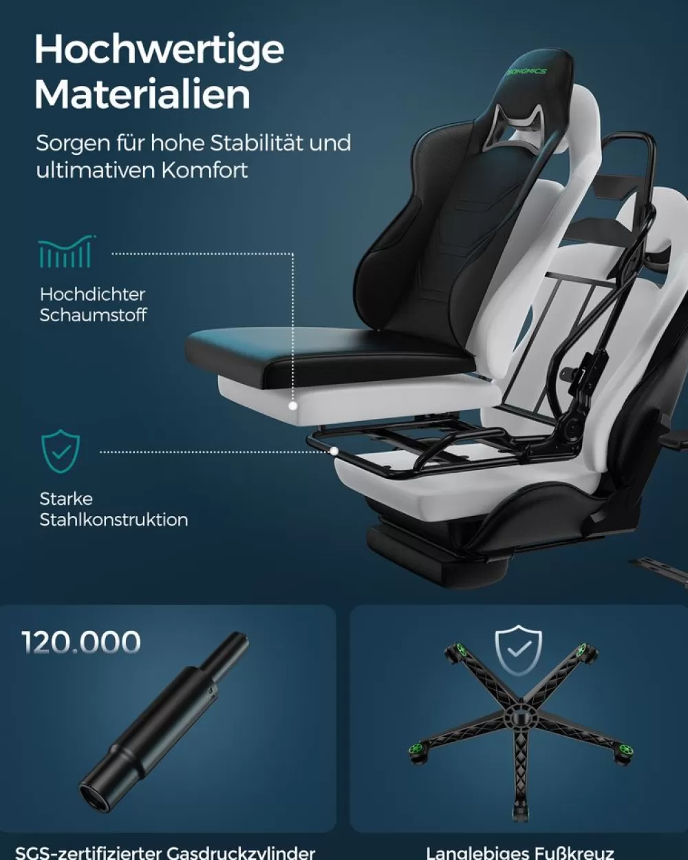brostuhl_ergonomisch_armlehnen_kopfkissen_schwarzrot_12.webp Sale SONGMICS Bürostuhl ergonomisch Armlehnen Kopfkissen schwarz-rot