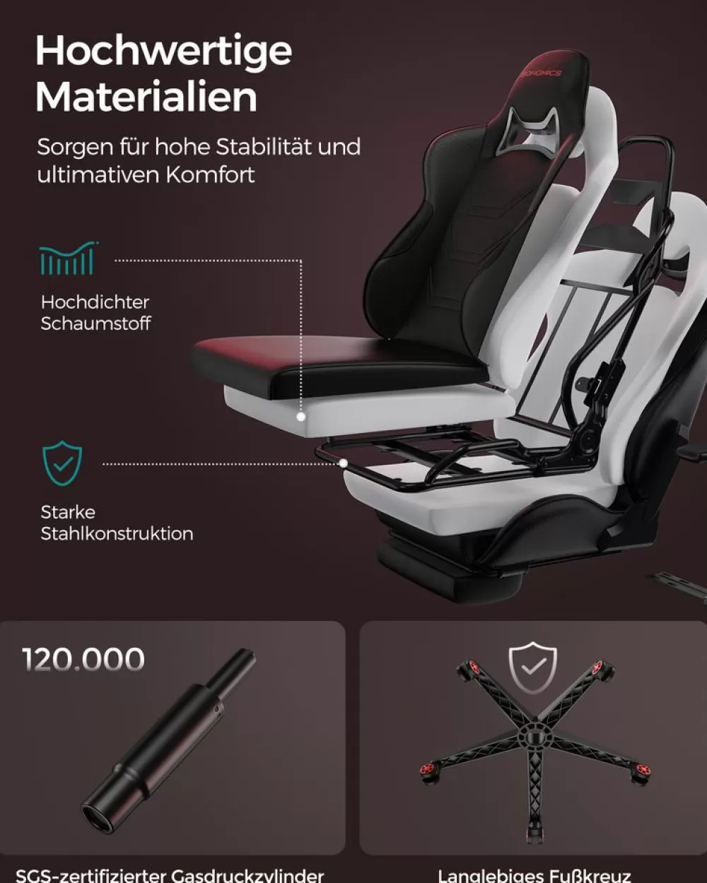 brostuhl_ergonomisch_armlehnen_kopfkissen_schwarzrot_4.webp Sale SONGMICS Bürostuhl ergonomisch Armlehnen Kopfkissen schwarz-rot