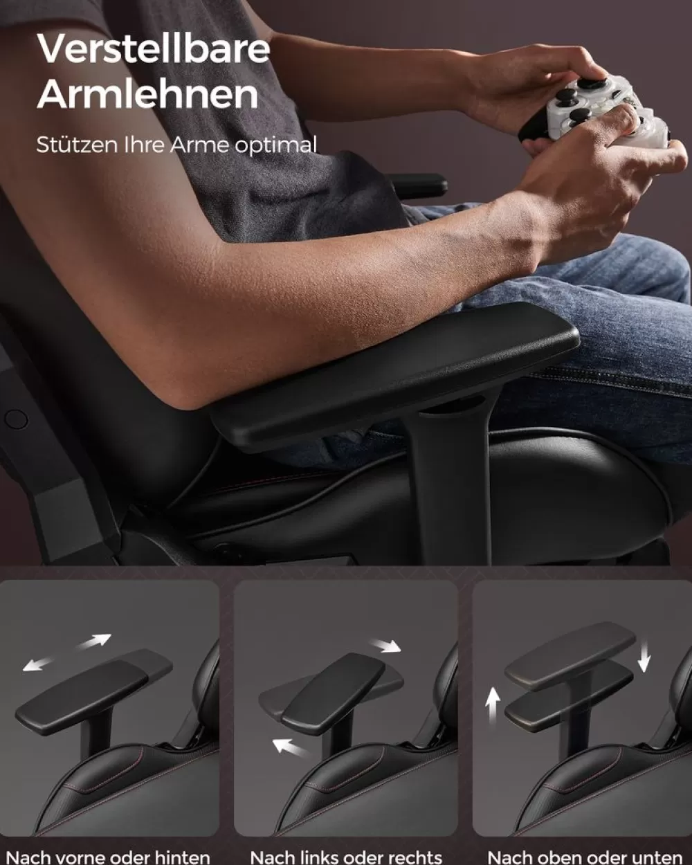 brostuhl_ergonomisch_armlehnen_kopfkissen_schwarzrot_7.webp Sale SONGMICS Bürostuhl ergonomisch Armlehnen Kopfkissen schwarz-rot