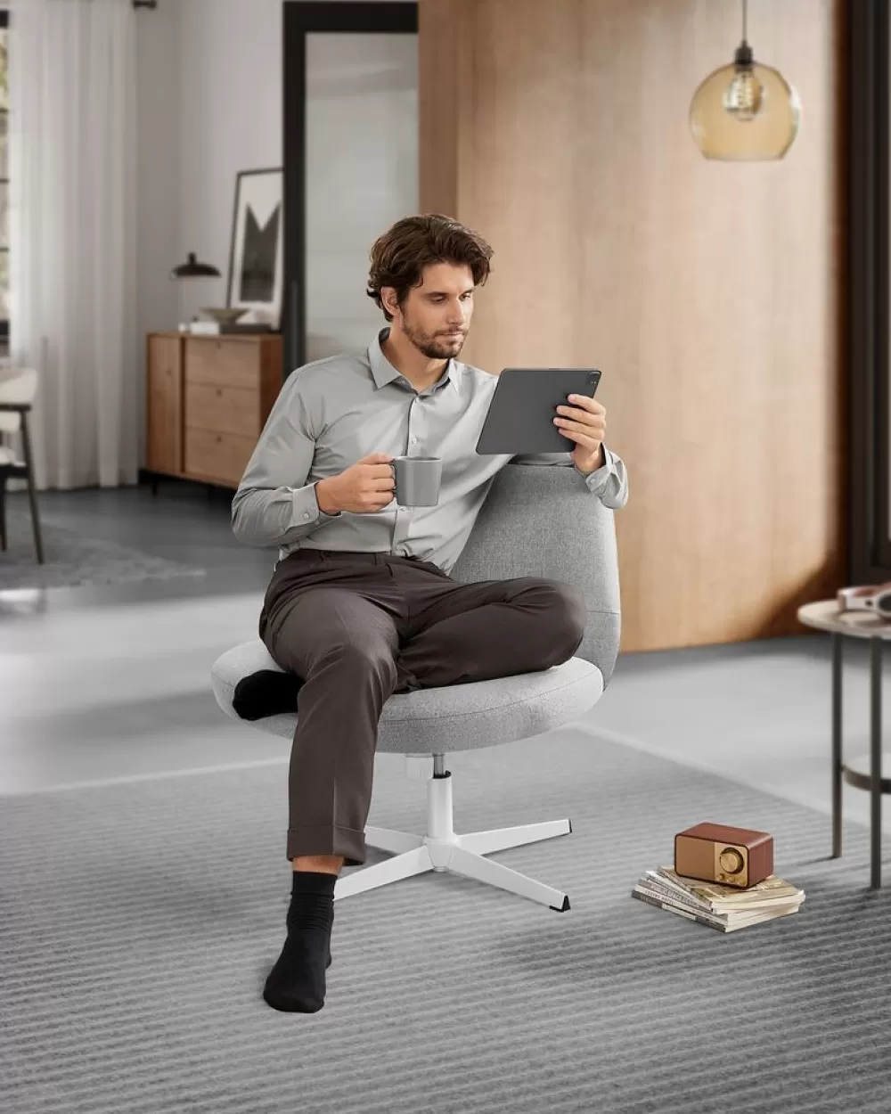 Flash Sale SONGMICS Bürostuhl mit breiter Sitzfläche und Kreuzfuß taubengrau