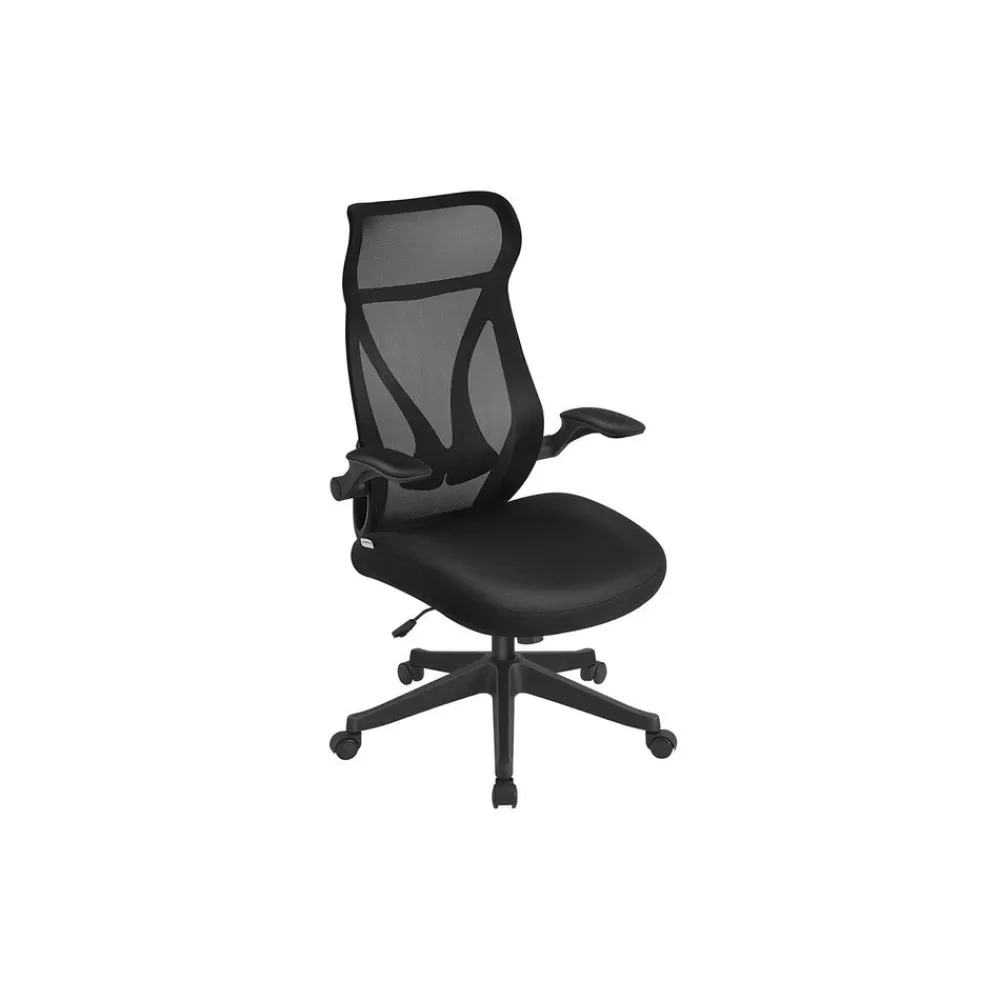 Discount SONGMICS Bürostuhl mit Rückenlehne und Armlehnen tintenschwarz