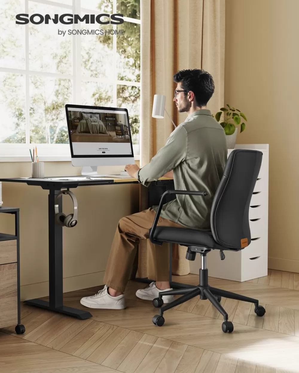 Online SONGMICS Bürostuhl mit Rückenlehnen und gebogenem Sitz tintenschwarz