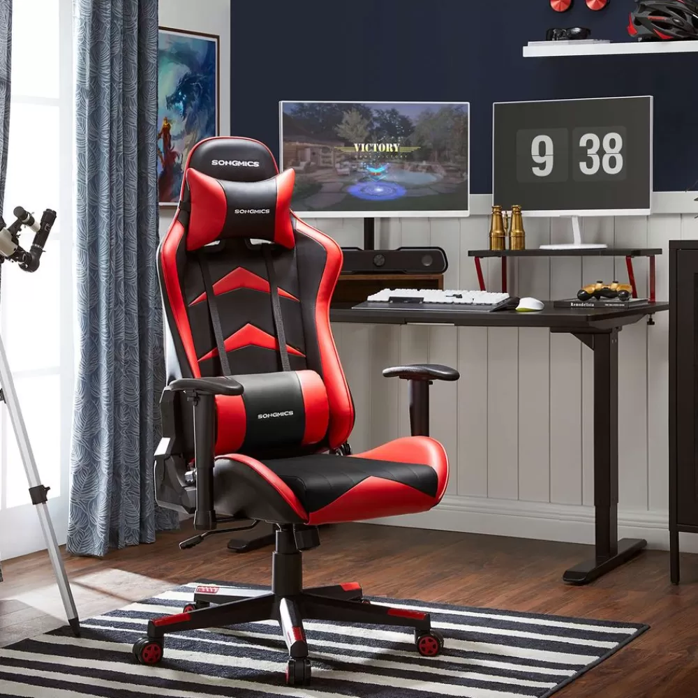 Store SONGMICS Bürostuhl mit verstellbaren Armlehnen Schwarz-Rot